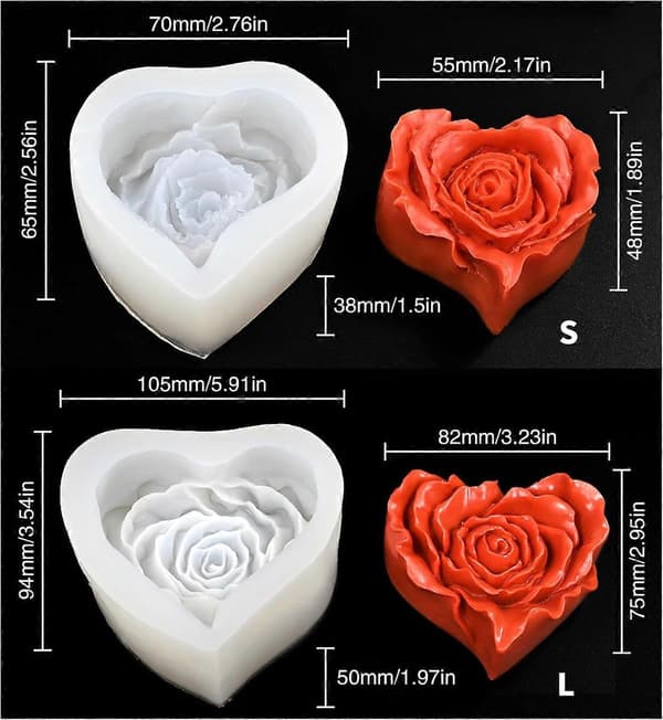 Silikonebageforme Hjerte Roseform til Valentinsdag Desserter Sæbe og Kagefremstilling 7x6,5x3,8cm