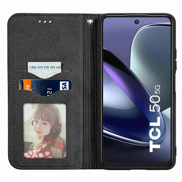 TCL 50 5G -puhelimen suojakotelo, nahkajäljitelmä, korttipidike, magneettikiinnitys - Vihreä Multicolor Black