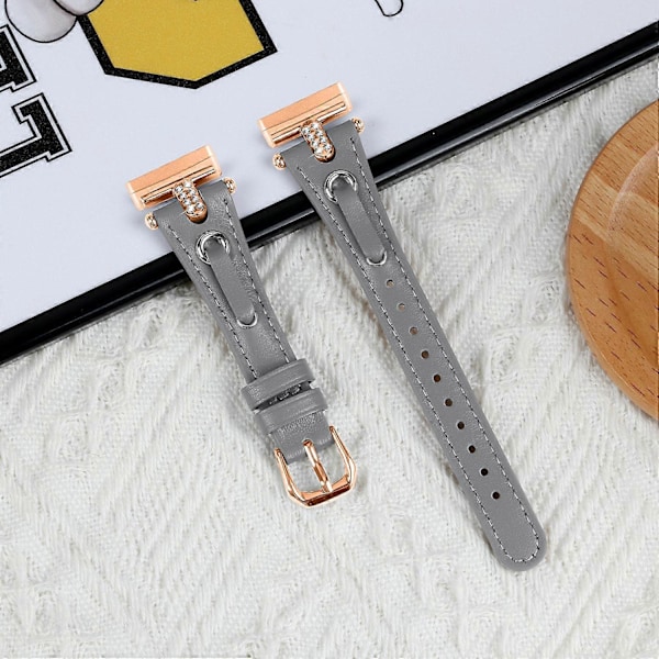 Typ B Armband i äkta ko-läder för Fitbit Versa 4/Sense 2 Klocka (Spänne i Roséguld) Style C