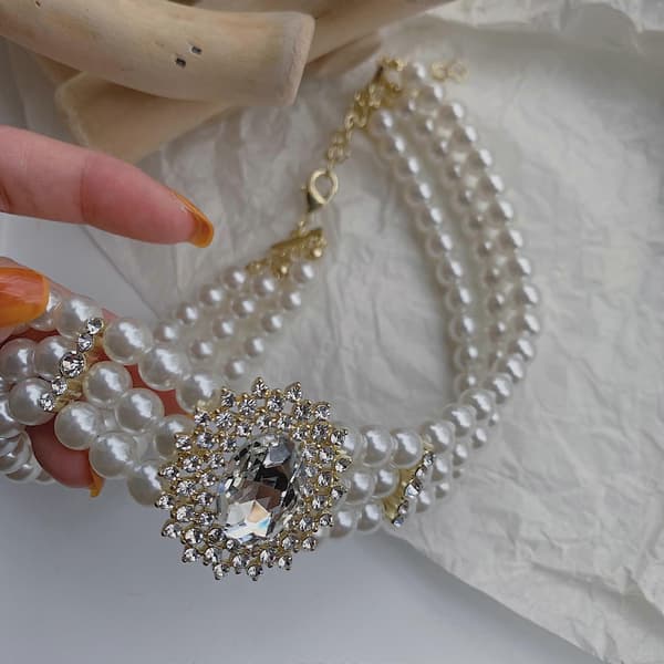 Brud retro mode pärla strass choker halsband