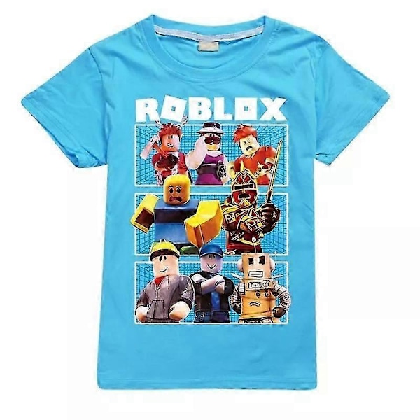 Ny Sommer Casual Kort Ermet T-skjorte Roblox Barn Bomulls T-skjorte Topp for Gutter og Jenter 140 Light blue