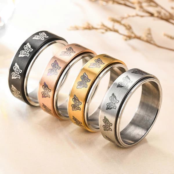 4 stk angstring fidgetring for kvinner jenter - angst sommerfugl rustfritt stål båndringer kvinner jenter spinnerringer