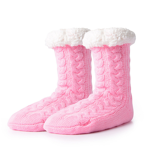Herr Fuzzy Tofflor Strumpor Vinter Mysig Mjuk Fleece Foder Tjock Bekväm Stickad Halkskydd Jul Hemstrumpor rosa