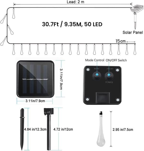 50 LED dråpeformede solcellelamper utendørs hage, solcellelamper hage utendørs vanntette, 6,9 m_Super gave