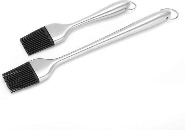 Silikonpenselsett, 2 stk. matgodkjent oljepensel med rustfritt stålhåndtak for baking
