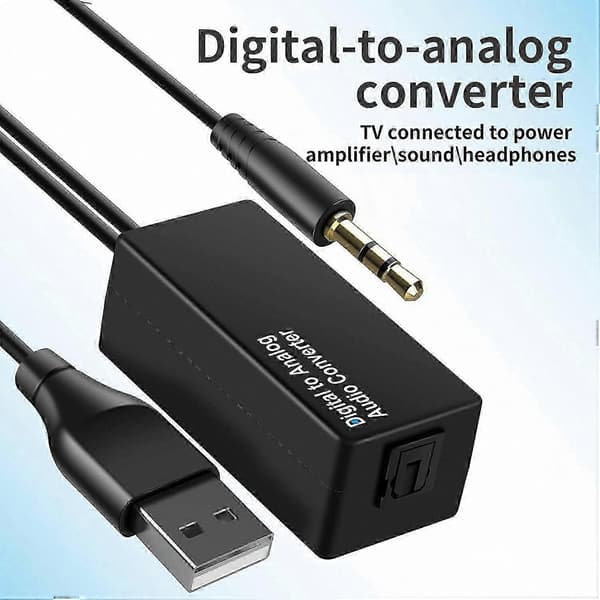 Digital til Analog Audio Konverter 192KHz DAC Optisk Toslink til 3.5mm Jack Adapterkabel Black
