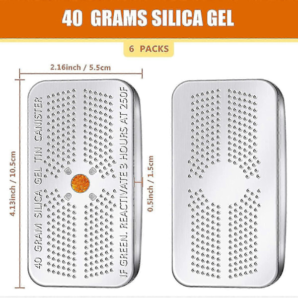 6-pack 40 gram Indikerande Silikagel Torkmedel Kanister Avfuktare Orange Indikerande Torkmedel Återanv