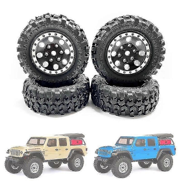4 stk. 1.0 Dekk Og Metall Beadlock Felger For 1/24 Rc Bil, svart