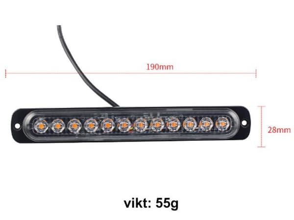 190mm blitzlys markeringslys orange 2-pak 12-24v led strobe