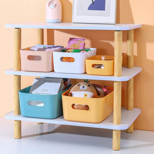 6-pack Plastic Storage Baskets with Handles, Cabinet Storage Bins for Bathroom, Office, Kitchen Organizer Storage Box, White, 25 x 17.5 x 10 cm