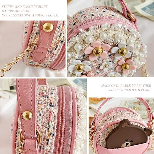 Pienten tyttöjen taaperoiden crossbody-laukku helmikukilla Mini söpö prinsessa käsilaukut olkalaukku