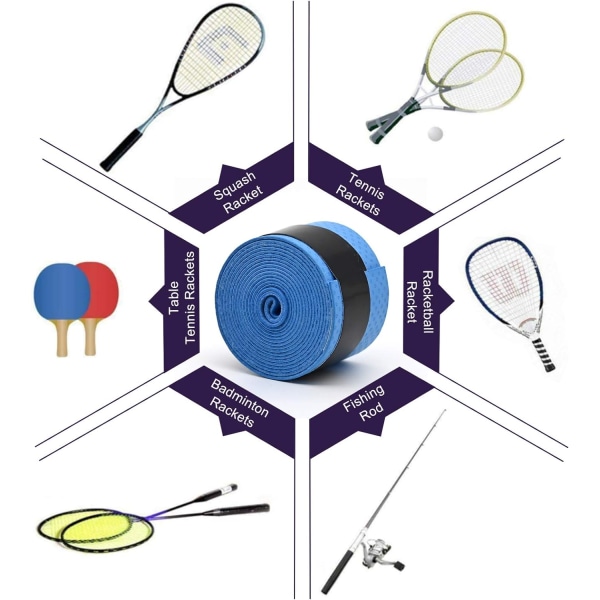 10-pak tennisracketgrep med elastisk sklisikker grep for badminton-, tennis- og squashracketer (5 farger).