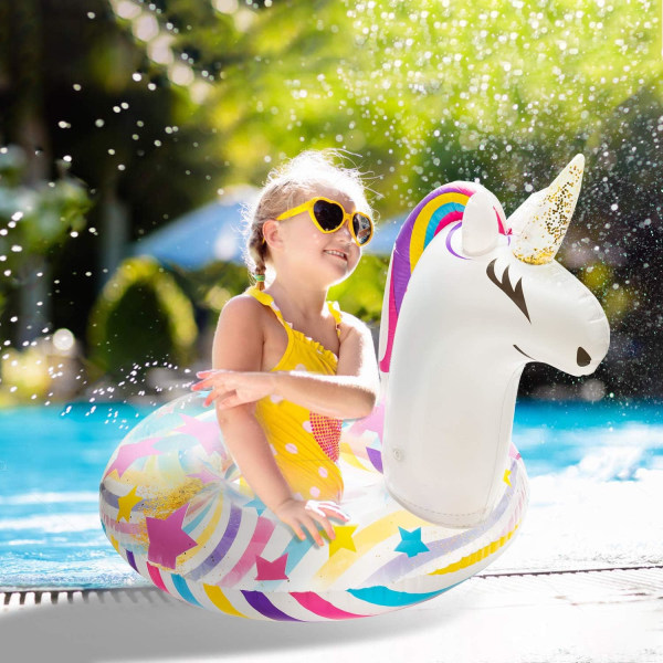 Oppustelig enhjørning pool float Pool legetøj Enhjørning svømmering med pailletter Vandfest Strand fritid oppustelig flåde Børn og voksne Hvid