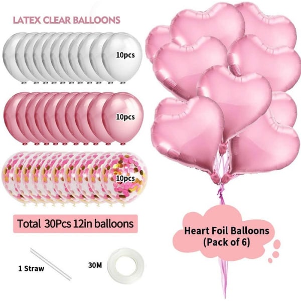 Födelsedagsdekoration Flicka Grattis på födelsedagen Garlandballonger Set med rosa ballonger, silkespapperspumpar Rosa