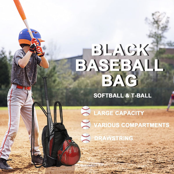 Drawstring baseball bag for boys and girls, foldable softball backpack gym bag, T-ball and bat bag