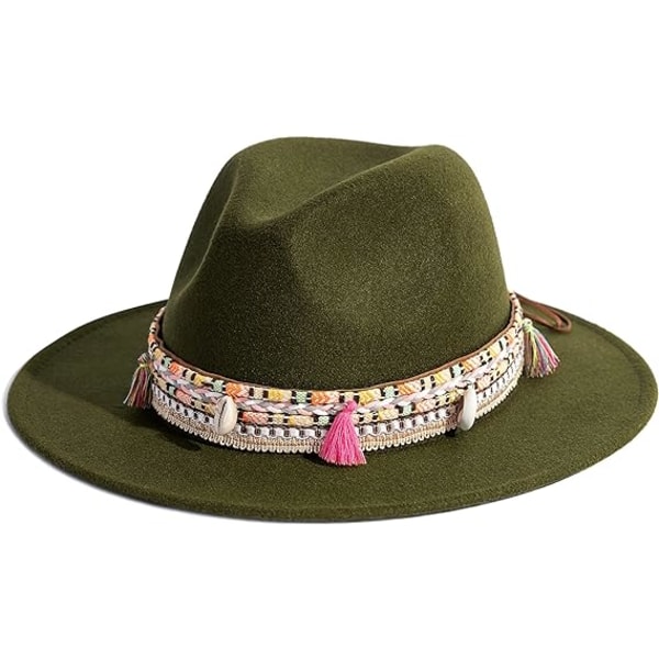 Women's Felt Fedora Hat Wide Brim Panama Hats with Tassel