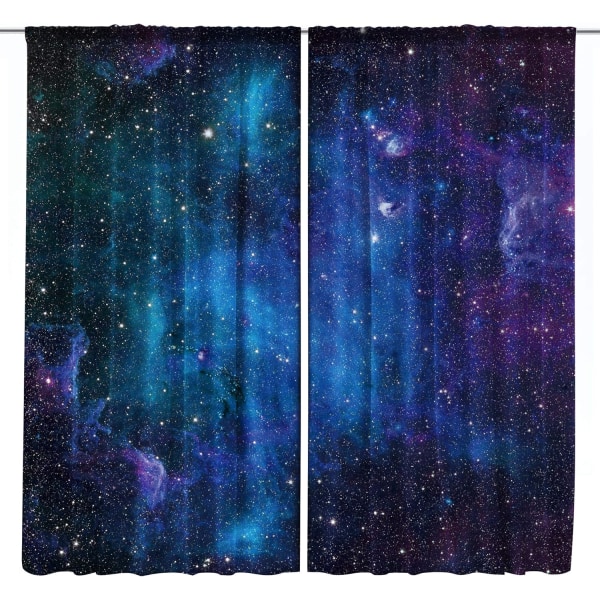 Lasten poikien verhot ulkoavaruuden tankotasku (2 kappaletta 70 tuumaa*70 tuumaa, 180 cm*180 cm) Sininen planeetta Nebula Cosmic Black Psychedelic