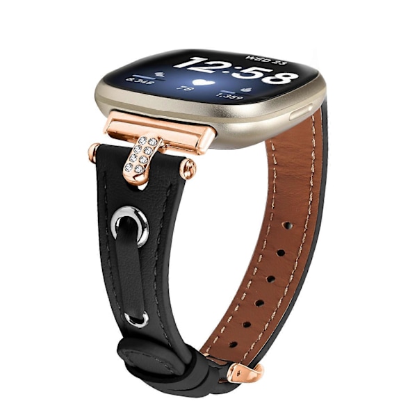 Typ B Armband i äkta ko-läder för Fitbit Versa 4/Sense 2 Klocka (Spänne i Roséguld) Style A