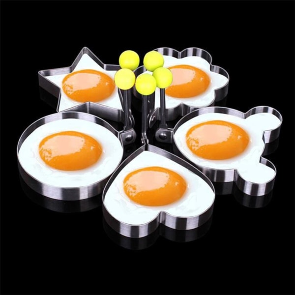 5 st Set Stekt ägg Ringar Form Non Stick för stekpanna, äggformare pannkaksmaskin med handtag, rostfritt stål