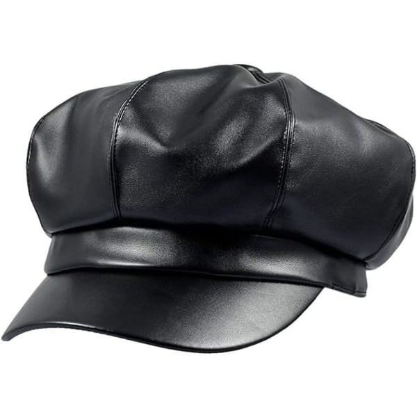 Nyhetspojkekepsar för kvinnor, PU-läder Cabbie Painter Hat Gatsby Ivy Beret Cap