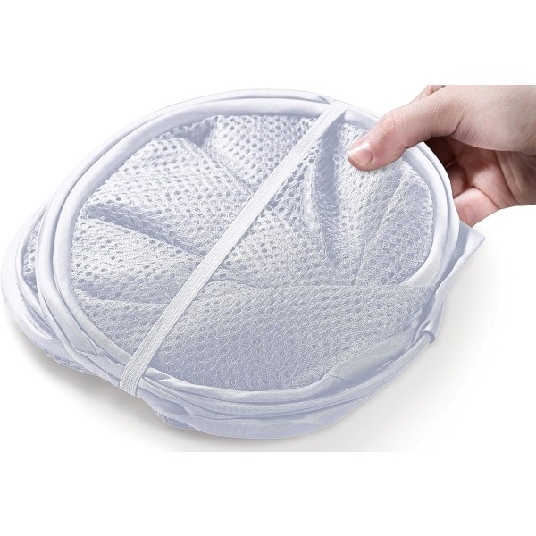 Hopfällbar nät tvättkorg med bred öppning och sidoficka – Andningsbar, robust, hopfällbar, platsbesparande design (Vit | 2-pack)