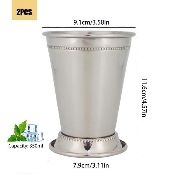 Mint Julep-kopper, sett med 2, 350 ml, elegante Derby-kopper i rustfritt stål til Kentucky Derby-fest