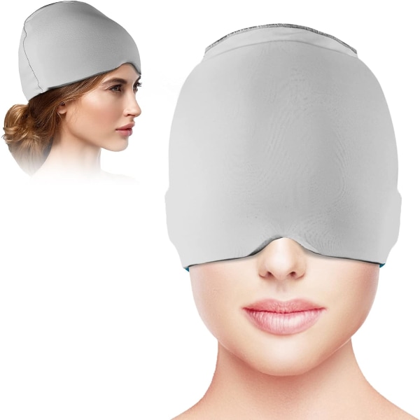 Ice Packs for Injuries Reusable Migraine Relief Cap, Wearable Compressed Therapy Headache Relief Hat for Migraines (Gray)