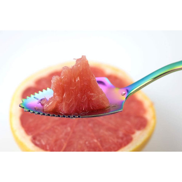 Rustfrit stålske til grapefrugt til citrusfrugter, regnbue magisk spejlfinish takkede grapefrugt skeer, vandmelon dessertske sæt med 4