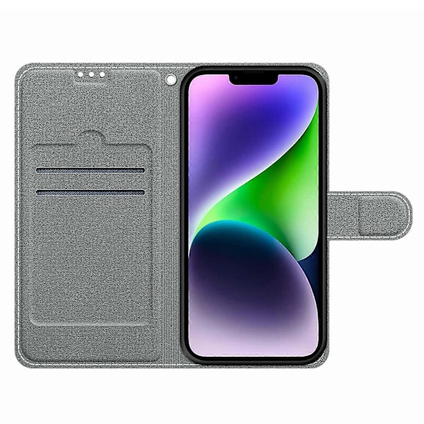 Lærdeksel til iPhone 14, Mønstertrykt Kortholder Stativ Telefondeksel Multicolor Style E
