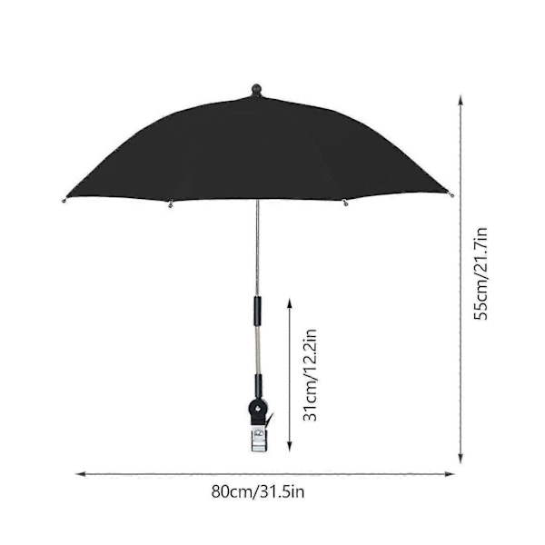 Stolparaply med universalklämma, UPF 50+ Clip-on Parasoll för uteplatsstolar, strandstolar, rullstolar, golfbilar black