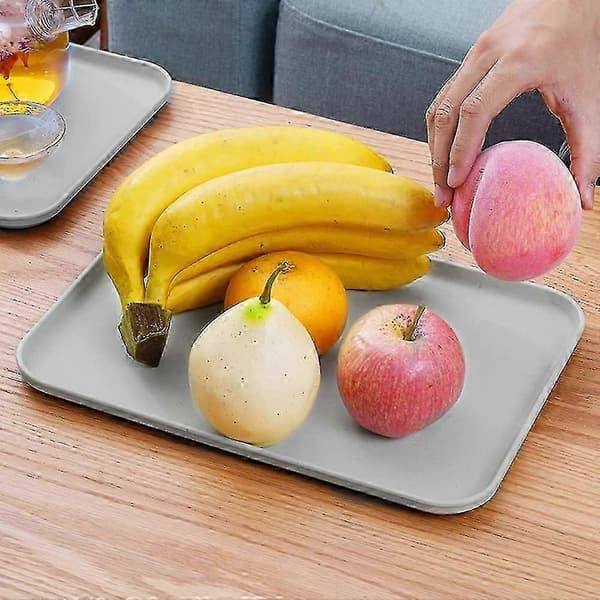 3-pack serveringsbrickor i plast, plastbrickor, små rektangulära brickor för kök, matsal, café, (rosa, grå, grå-grön)