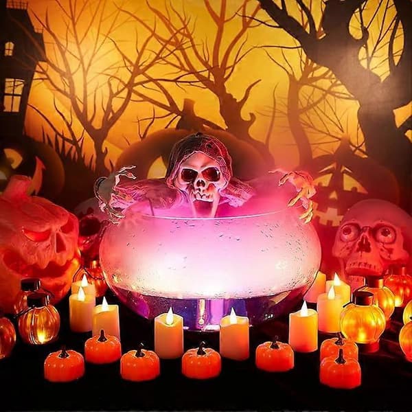 6 LED gresskarlys Batteridrevne flammeløse gresskar telys Halloween julefestdekorasjon