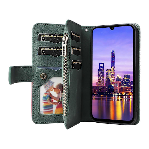 Multifunktionellt Fodral För Samsung Galaxy A16 Fodral Dragkedja Plånbok Läder Telefonskydd Ställ Green
