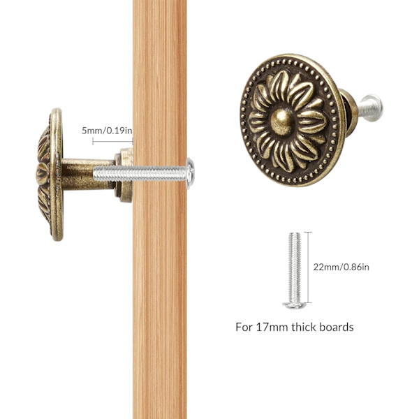 Pakke med 8 vintage antikke bronze skabsknopper til skab, garderobe, møbler, 30 mm diameter
