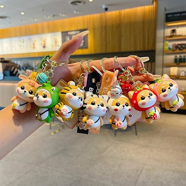 Söt nyckelring Kawaii Anime Nyckelringar Tillbehör, Shiba Inu Handväska Charms Bil Cartoon Nyckelkedja för Flicka Kvinnor