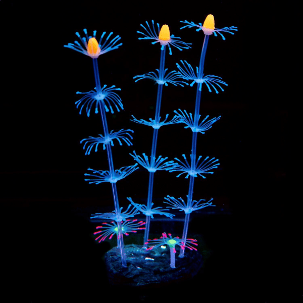 Remsa Korallväxt Ornament Glödande effekt Silikon konstgjord dekoration för akvarium, akvarium landskap-blå