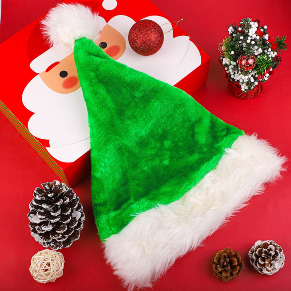 Heyone 3-pack tomtemössa för vuxna Julmössa Traditionell grön och vit plysch jultomtehatt för julfest