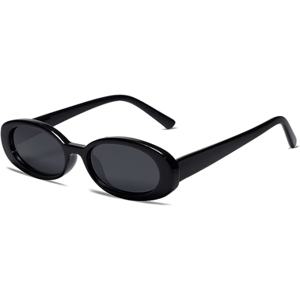 90-talssolglasögon för kvinnor män, retro ovala solglasögon smala glasögon polariserat UV400-skydd (svart, grått)