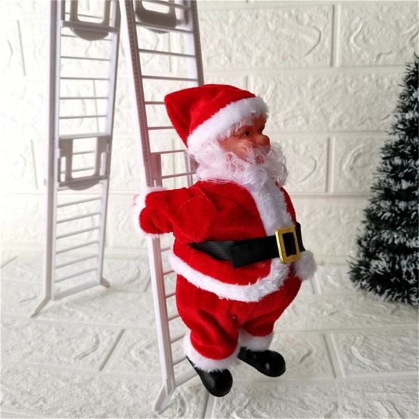 Elektrisk klätterstege jultomten med musik, elektrisk jultomteleksak, julgranshängande prydnadsdekorationer för hemdörrens väggdekoration (A)