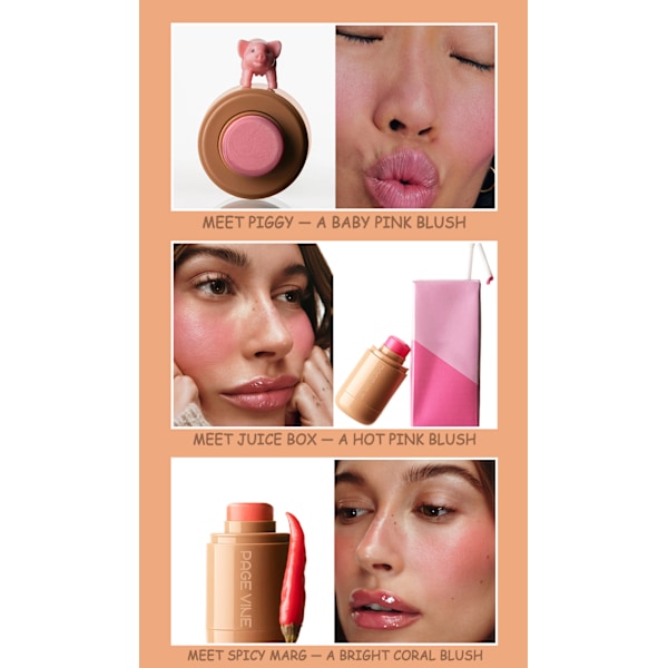 PAGE VINE lomme rouge stick 6 farger leppe og kinn vannlys stick highlighter lyser opp naturlig vannlys hud 05-sleep girl