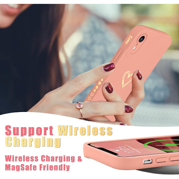 Kompatibel med iPhone Xr Skal 6,1 tum för kvinnor flickor, söt lyx kärlek hjärta [mjukt anti-scratch full kamera lins skyddande-rosa