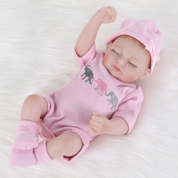 Reborn Baby Doll Realistisk Silikon Vinyl Baby Girl 10 tums naturtrogna docka set för åldrar 3+ (10 tum, Close Eyes Girl)