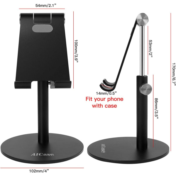 Justerbart ställ för pekdator/telefon, AICase Teleskopisk justerbar hållare för iPad-stativ, Universal Multi Angle Aluminium Stativ kompatibel (4-13 tum), Svart