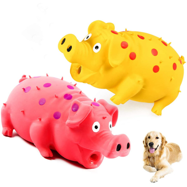 Squeaky Piggy Dog Toy, Barking Piggy Dog Toy for Small Medium and Large Dogs-Red+Yellow