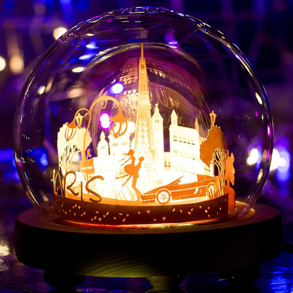 3D Stereoskopisk Papirudskæringslampe, DIY Varm Lys Origami Lampe med Fjernbetjening, Hjemmelavet Lille Bordlampe Kreativ Soveværelse Sengebordslampe EIFFEL