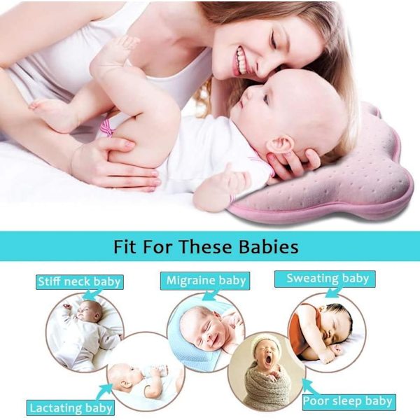 Babykudde, babykudde mot platt huvud, ortopedisk babykudde, kudde baby nyfödd, babykudde mot - rosa