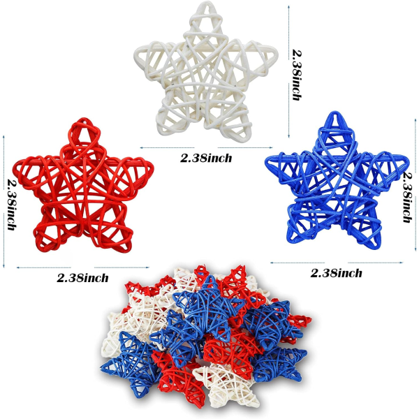18 4. juli stjerneformede rattan kugle dekorationer, 2,36\" stjerneformede dekorative kugler