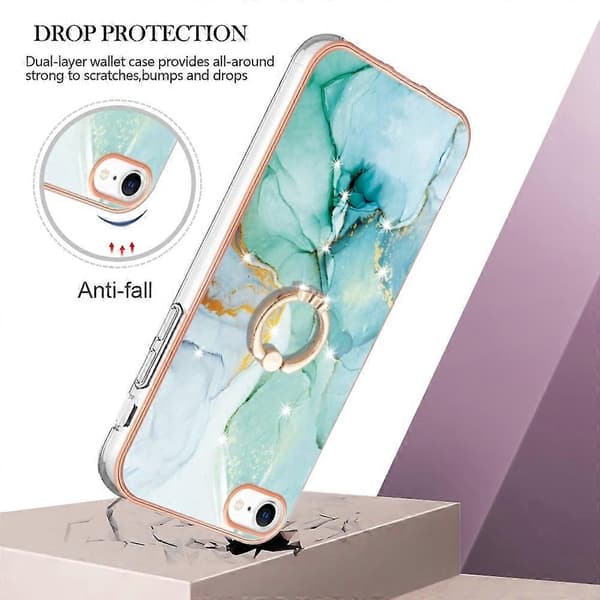 Case for iPhone 7 8 SE (2020) SE (2022) with Ring Kickstand Marble Pattern Electroplating TPU Back Cover C (Green 003)