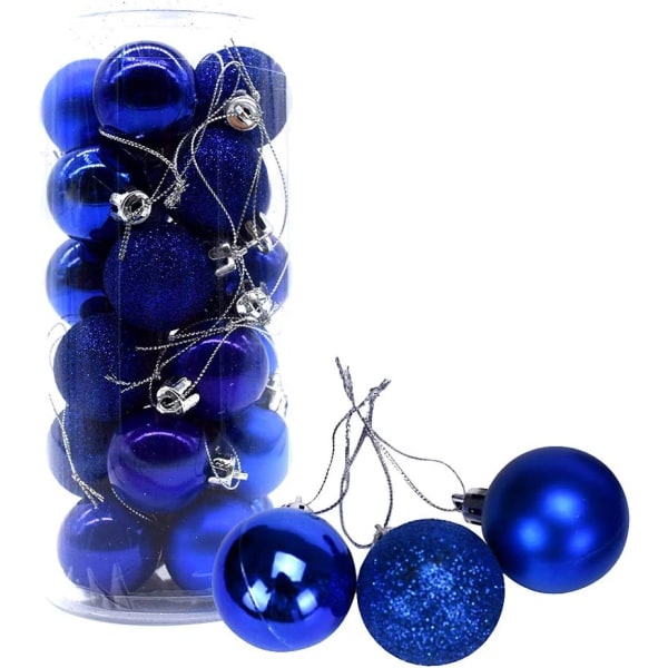 Heyone 24 karat julgransprydnader, splittersäkra dekorativa hängande bollar för julgran, julbröllop (2,4 tum, marinblå)