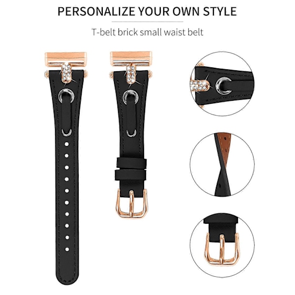 Typ B Armband i äkta ko-läder för Fitbit Versa 4/Sense 2 Klocka (Spänne i Roséguld) Style A